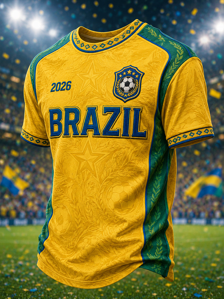 Men's Brazil Football Fan Gift Short Sleeve T-shirt