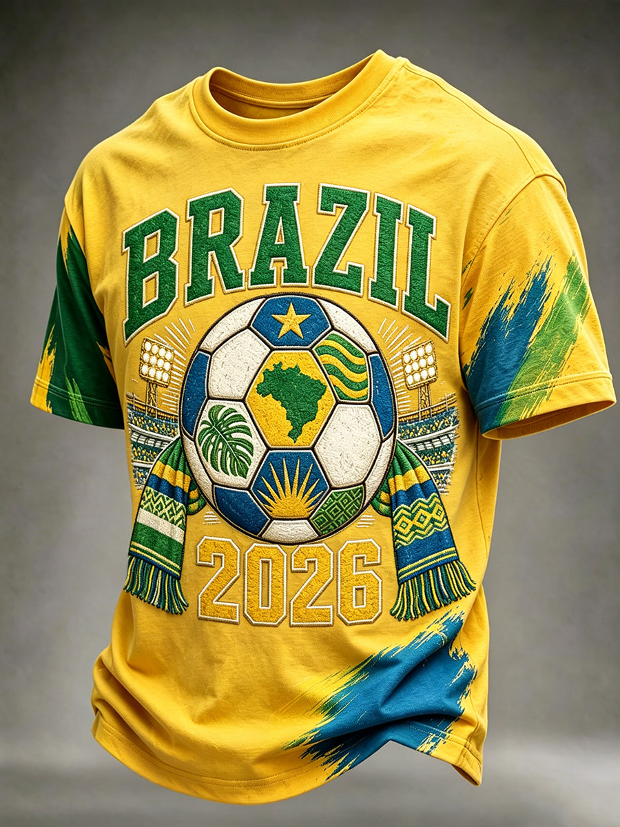 Men's Brazil Football Inspired Pattern Print Short Sleeve T-Shirt