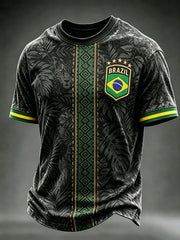 Men's Brazil Football Inspired Print Short Sleeve T-Shirt