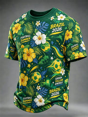 Men's Summer 2026 Brazil Football Inspired Print Short Sleeve T-Shirt