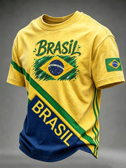 Men's Brazil Football Inspired Pattern Print Short Sleeve T-Shirt