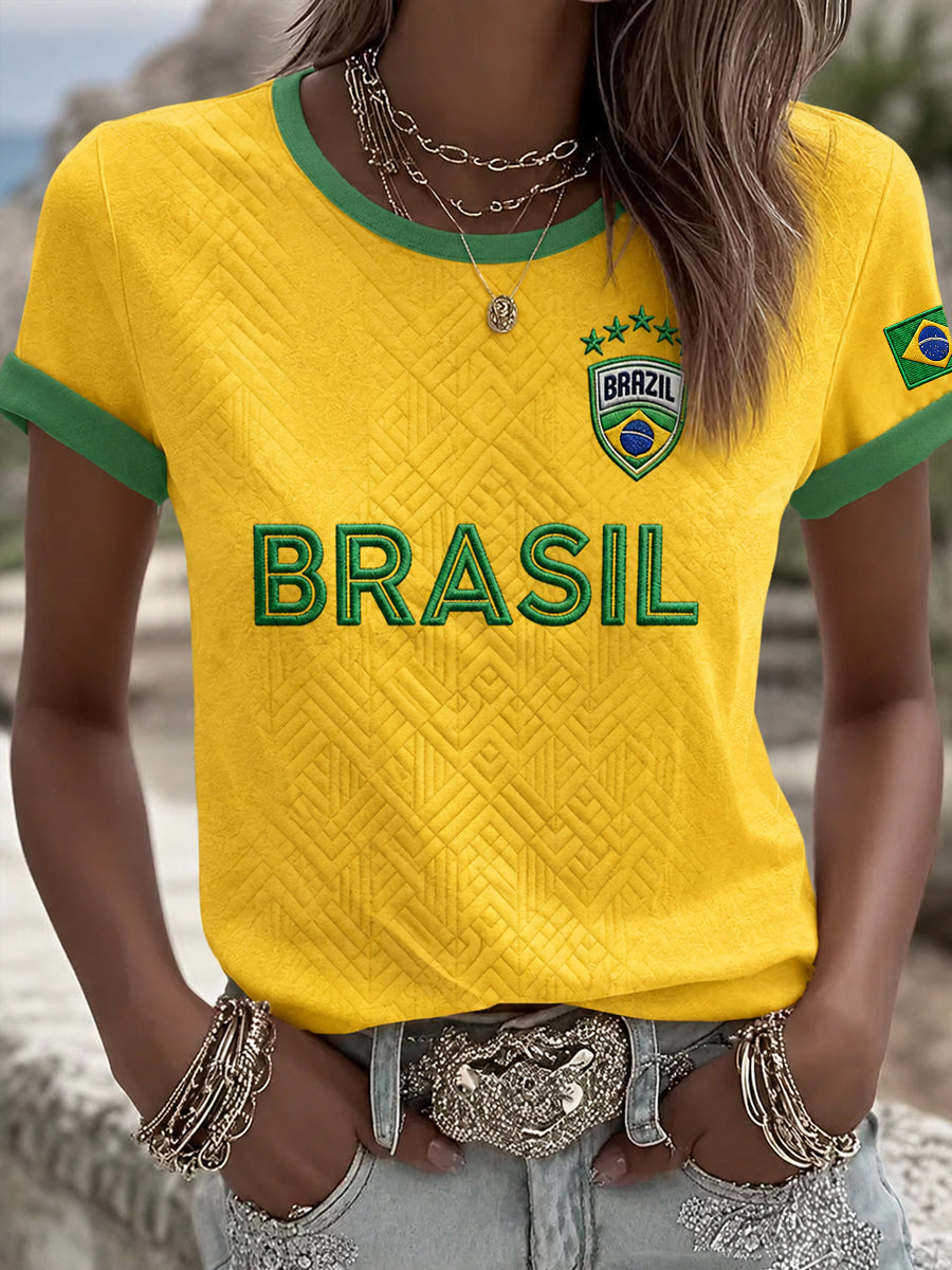 Women's Brazil Football Fan Gift Short Sleeve T-shirt