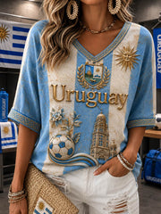 Women's Mid-length Sleeves V-Neck T-Shirt
