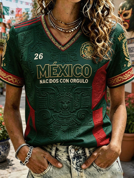 Women's Mexico Football Lover Art Printed T-shirt