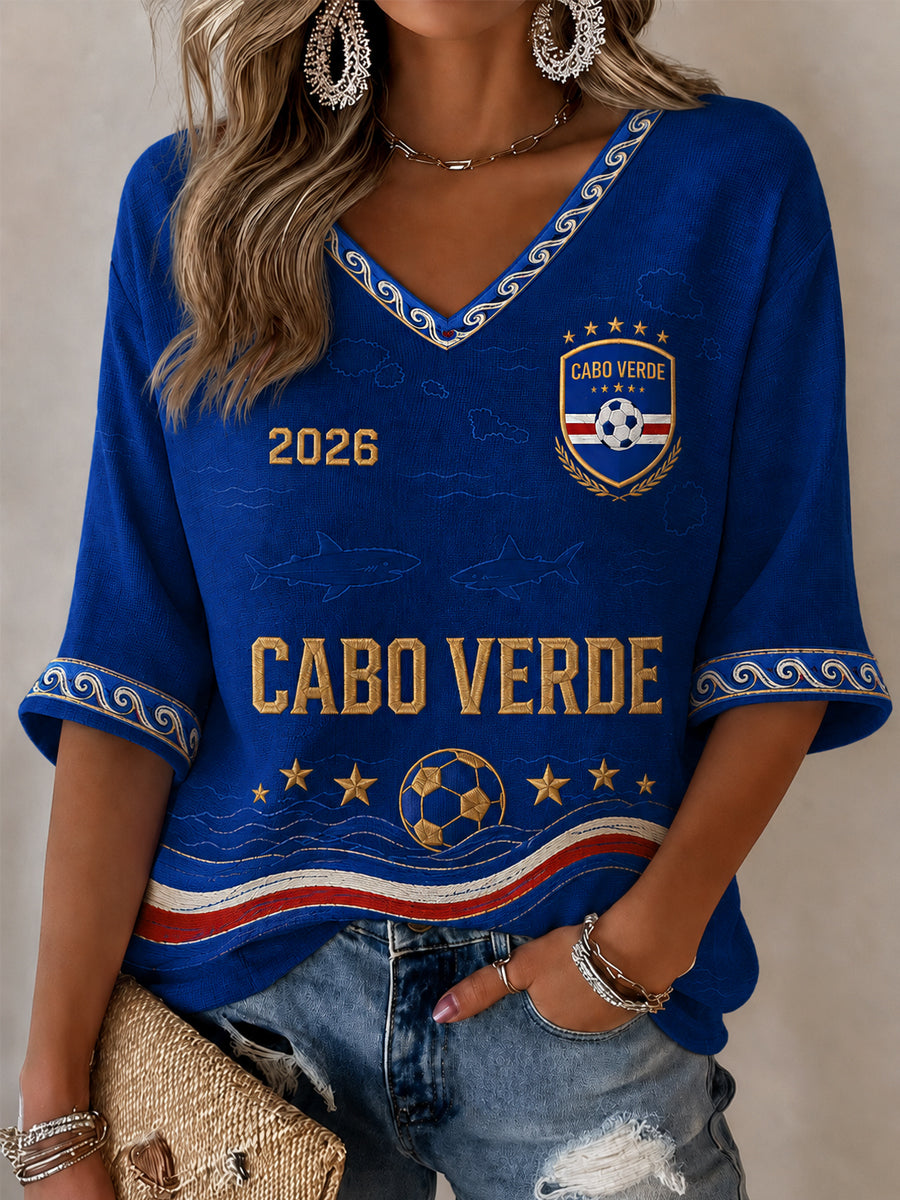 Women's Gift For Football Fans Print Casual Half-Sleeve V-Neck T-Shirt