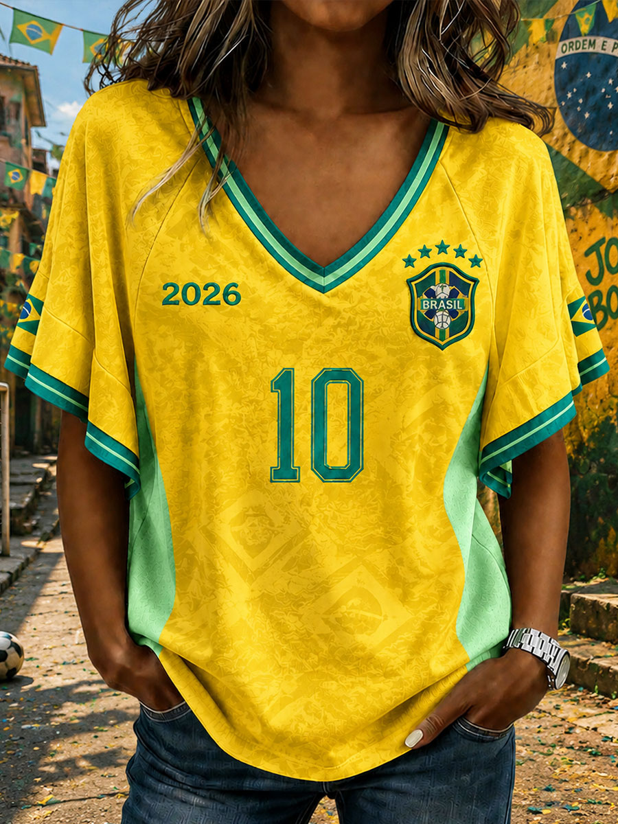 Women's Brazil No.10 Soccer King V-Neck T-Shirts
