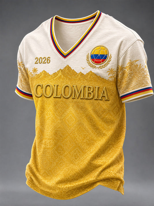 Men's Colombia Football Print Casual T-Shirt