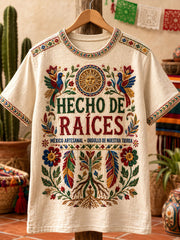 Women's Mexico Pride Art Printed Linen T-shirt