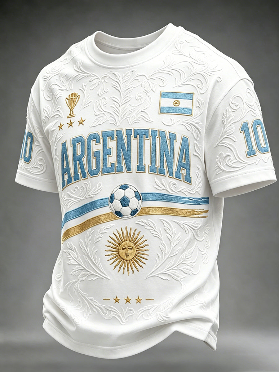 Men's Argentina Football Inspired Print Round Neck Short Sleeves T-shirt