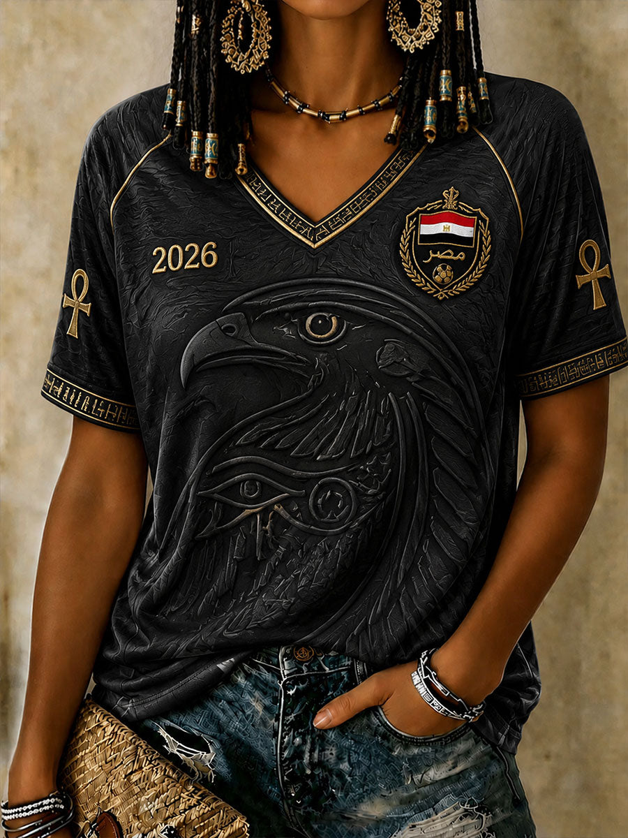 Women's Egyptian Football Horus V-Neck T-Shirts