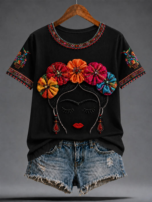 Women's Mexico Guelaguetza Lele Doll Art Printed T-shirt