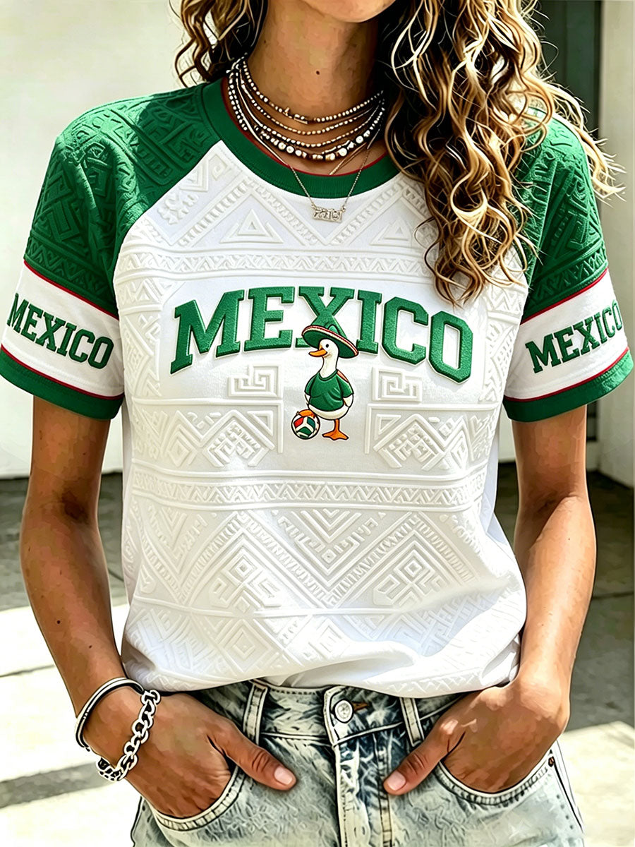 Women's Funny Duck Mexico Football Lover Art Printed T-Shirt