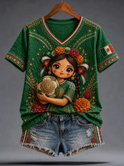 Women's Funny Lele Doll  Mexico Football Lover Art Printed T-Shirt