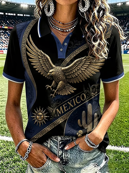 Women's Mexico Pride Art Printed polo T-shirt