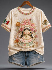 Women's Mexico Football Lover Lele Doll Art Printed T-shirt