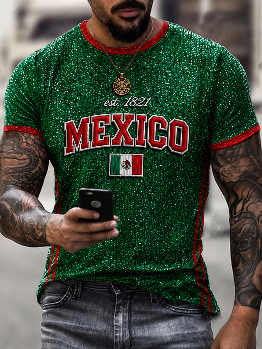 Men's Mexico Football Lover Art O-neck  Short Sleeve T-shirt
