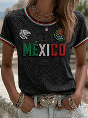 Women's Mexico Football Lover Art O-neck Short Sleeve T-shirt