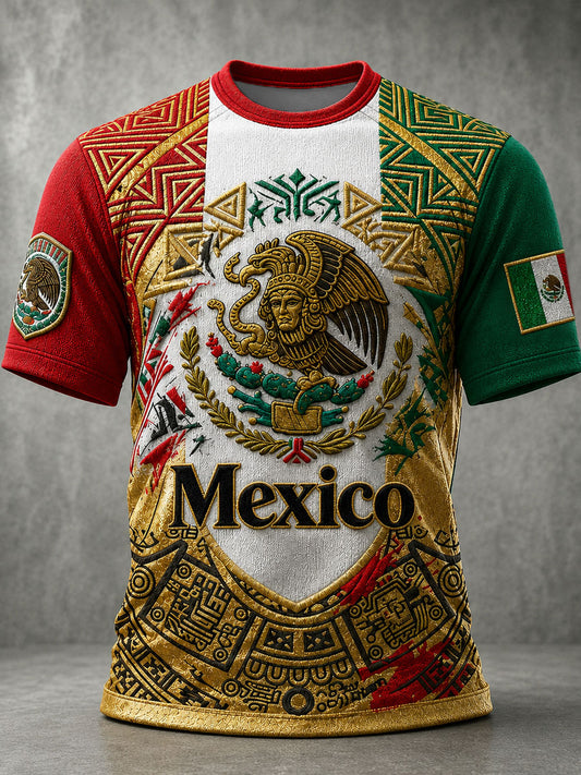 Men's Mexico Football Lover Art O-neck  Short Sleeve T-shirt