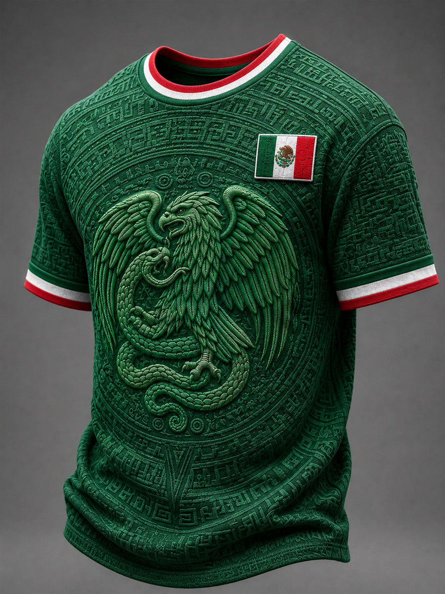Men's Mexico Football Lover Art O-neck  Short Sleeve T-shirt