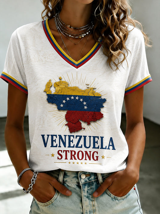 Women's VENEZUELA STRONG Printed V-neck T-shirt