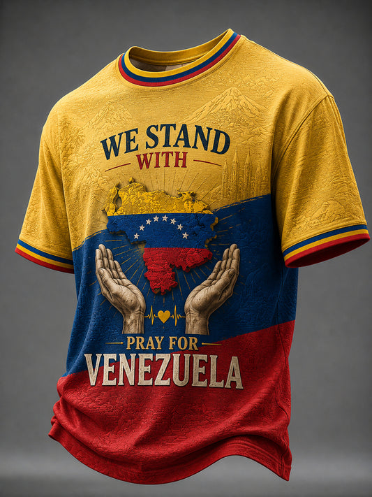 Men's WE STAND WITH PRAY FOR VENEZUELA Printed T-shirt