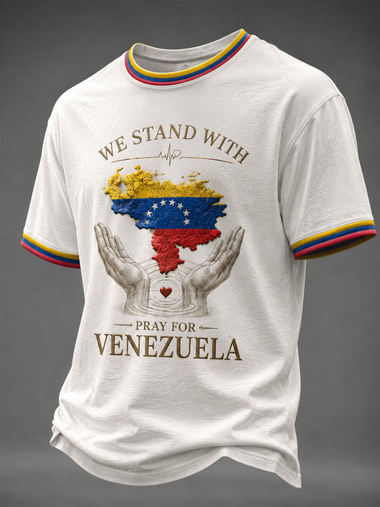 Men's WE STAND WITH PRAY FOR VENEZUELA Printed T-shirt