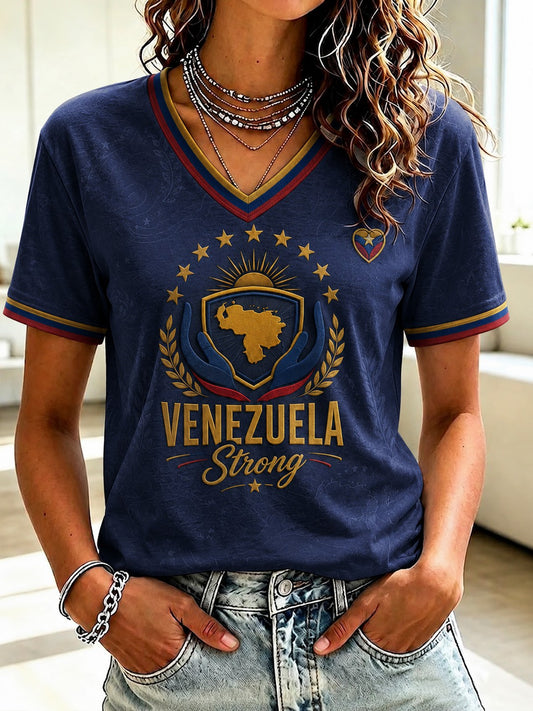Women's Venezuela Strong Printed V-neck T-shirt