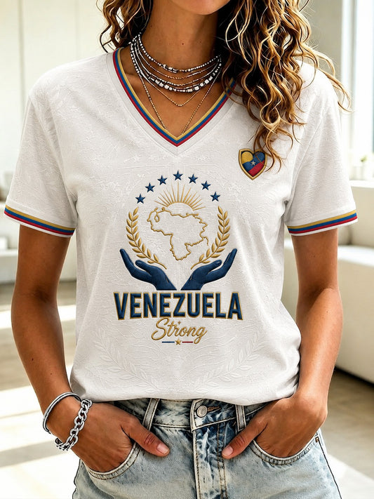 Women's Venezuela Strong Printed V-neck T-shirt