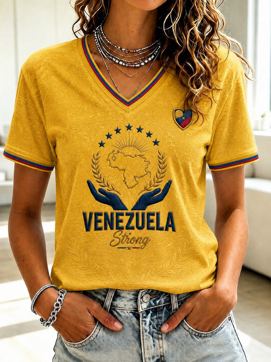 Women's Venezuela Strong Printed V-neck T-shirt