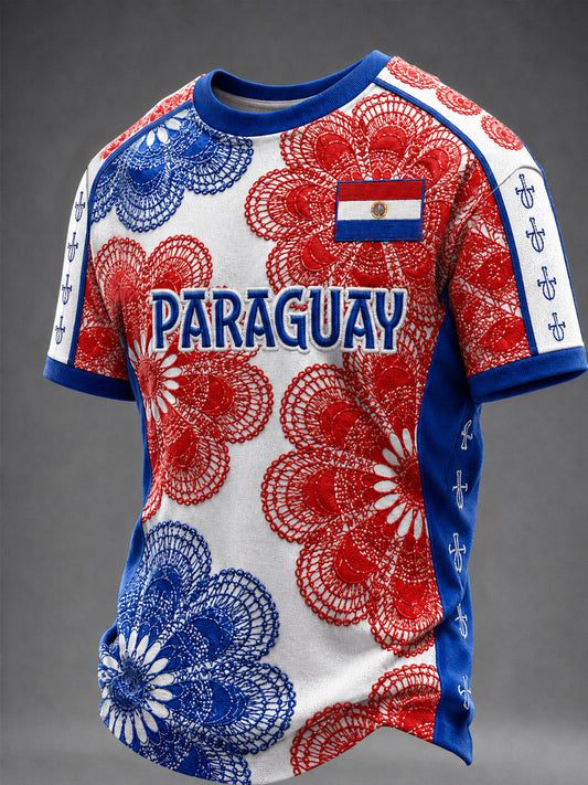 Men's Paraguay Football Fan Gift Art Print Casual Short Sleeve T-shirt