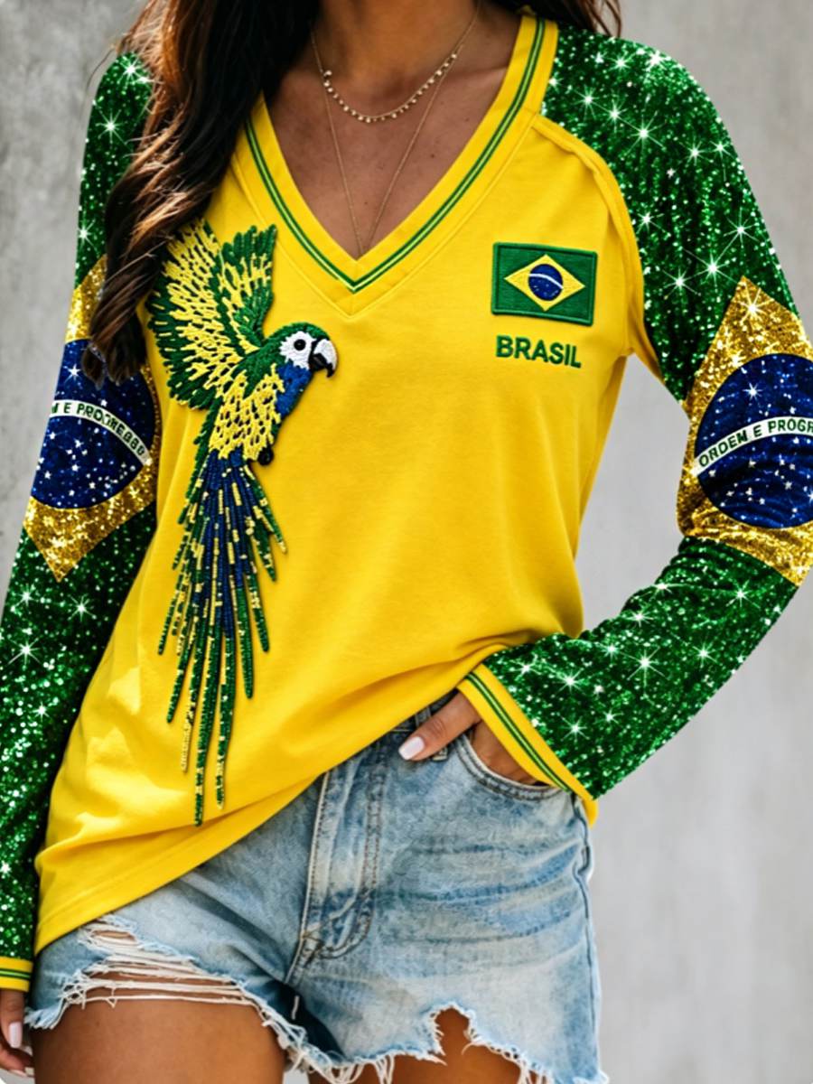 Women's Double Layer Neck Long Sleeve T-Shirt