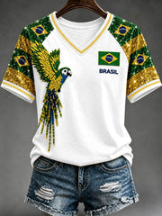 Women's V-neck off-shoulder short-sleeved T-shirt