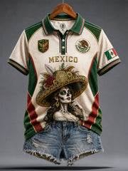 Women's Mexico Football Lover La Catrina Art Printed Casual Tops