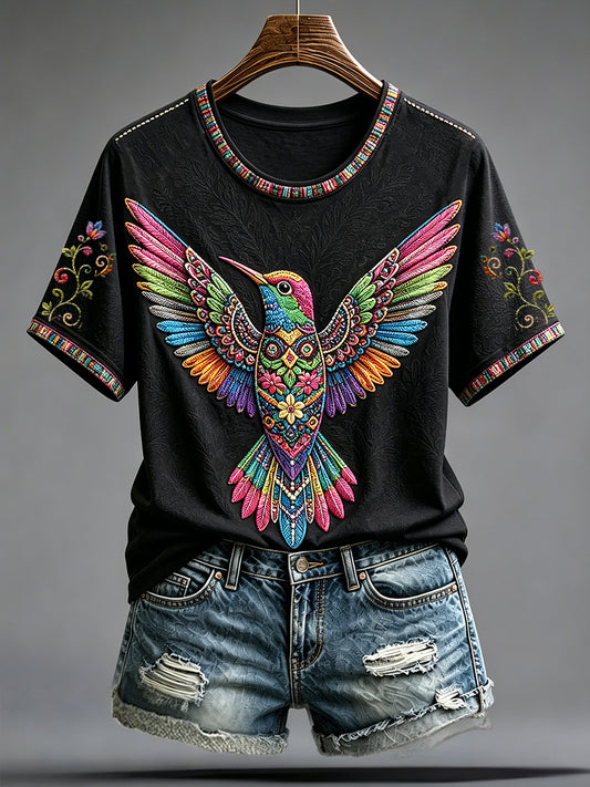 Women's Mexico Guelaguetza Hummingbird Art Printed T-shirt