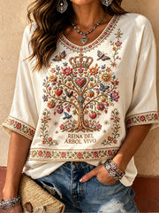 Women's Mexico Guelaguetza Art Printed Linen Tops