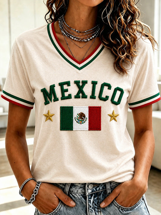 Women's Mexico Lover Art V-neck Short Sleeve T-shirt