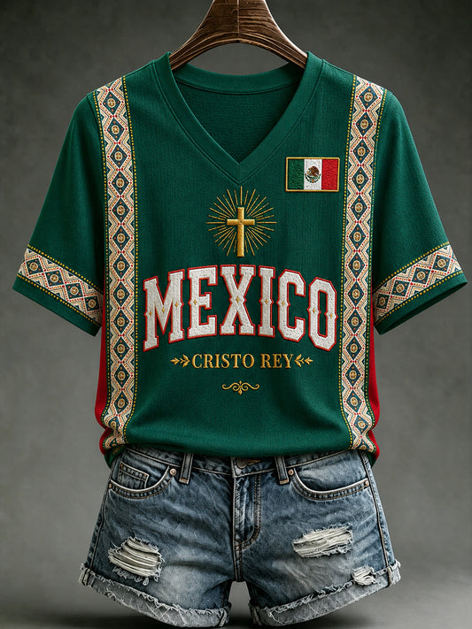 Women's Mexico Lover Art V-neck Short Sleeve T-shirt