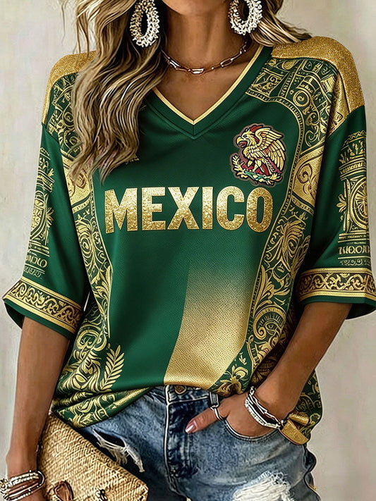Women's Mexico Independence Day Art Printed T-shirt