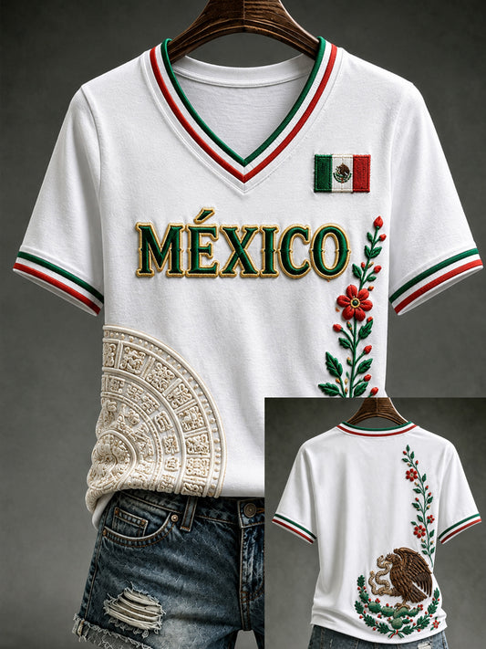 Women's Mexico Lover Art V-neck Short Sleeve T-shirt