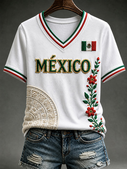 Women's Mexico Lover Art V-neck Short Sleeve T-shirt