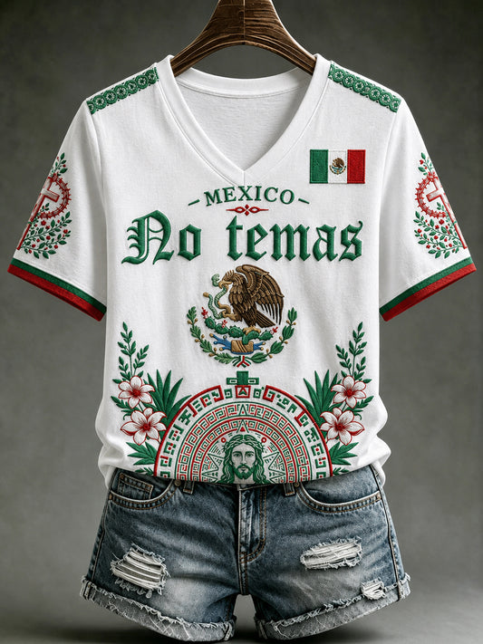 Women's Mexico Lover Art V-neck Short Sleeve T-shirt