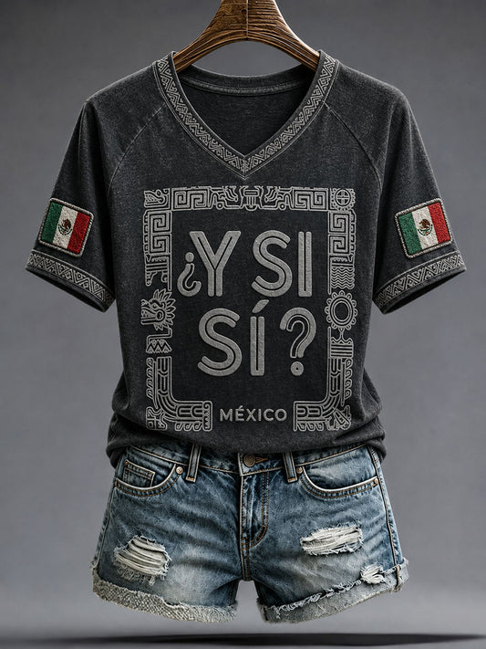 Women's Mexico Independence Day Art ¿Y si sí? Printed T-shirt