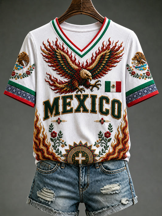 Women's Mexico Lover Art V-neck Short Sleeve T-shirt