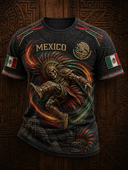 Men's Mexico Yaotl Mictlan Art Independence Day Printed T-shirt