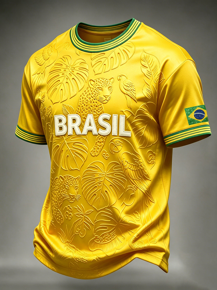 Men's Brasil Flag Print Round Neck Short Sleeves T-shirt
