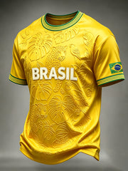Men's Brasil Flag Print Round Neck Short Sleeves T-shirt