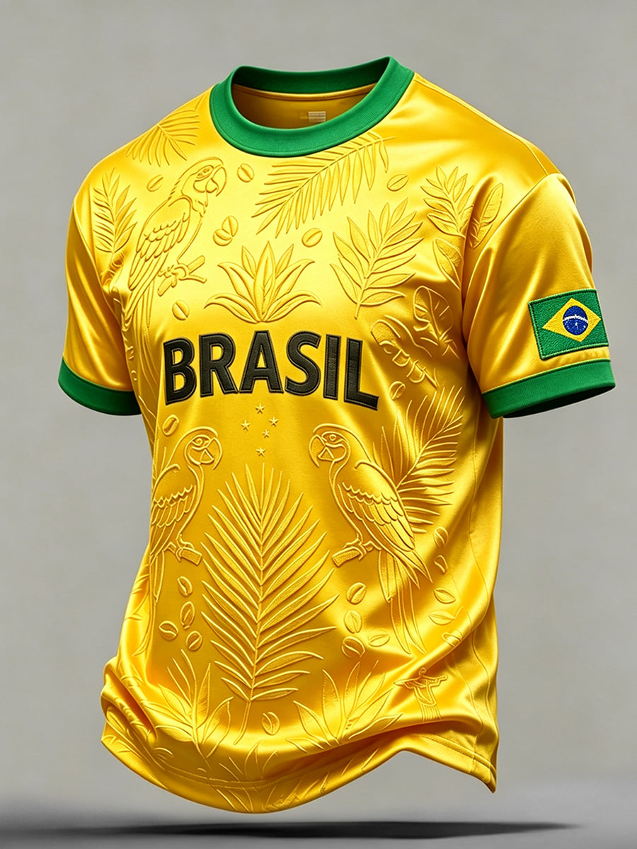 Men's Brazilian Cultural Inspired Flag Print Short Sleeves T-shirt