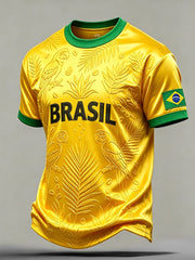 Men's Brazilian Cultural Inspired Flag Print Short Sleeves T-shirt