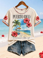 Women's Puerto Rico Art Boricua Printed T-shirt