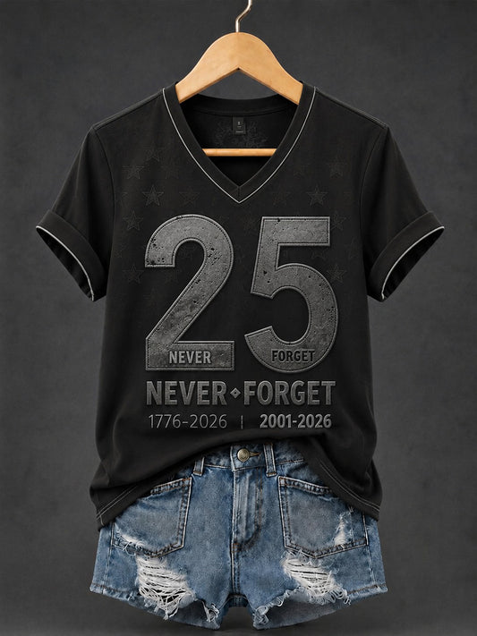Women's 9.11 Never Forget Printed V-neck T-shirt